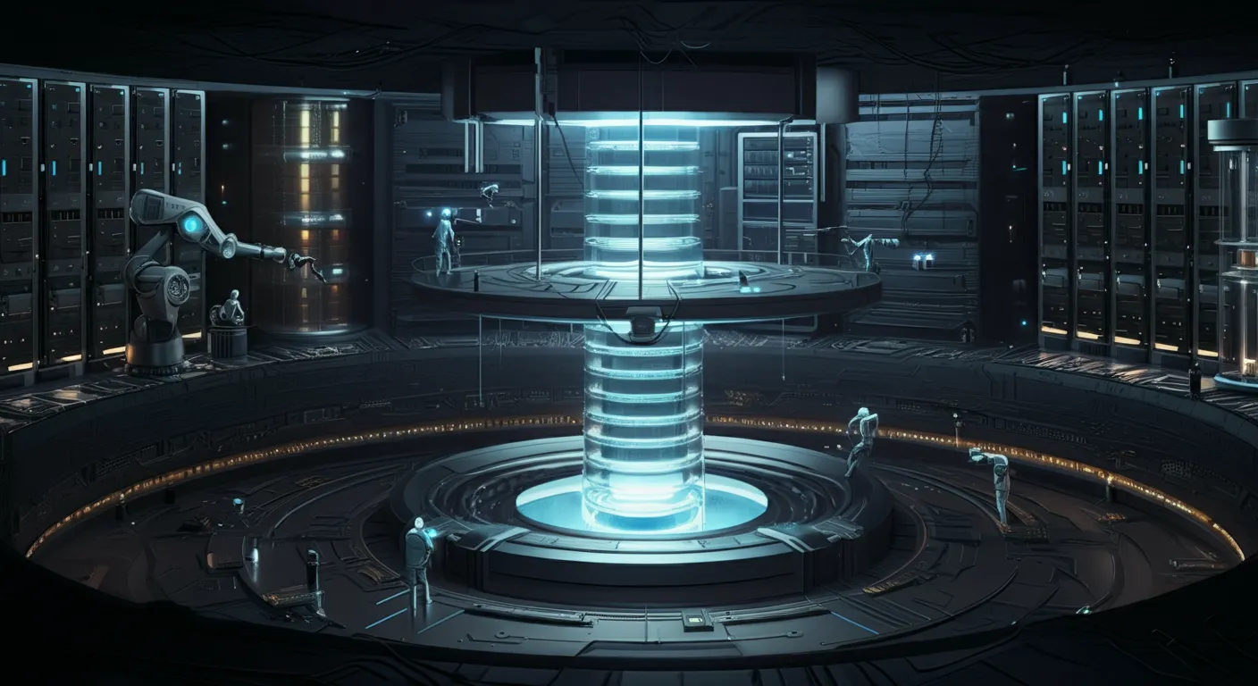 An underground, tiered AI stronghold dominating future intelligence landscapes while leaving rivals in the shadows