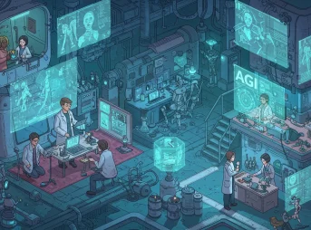 exclude-text,AGI,futuristic,technology,people,collaboration,innovation,detailed,creative,atmosphere,vibrant,colors,modern,scientific,progress,illustration
