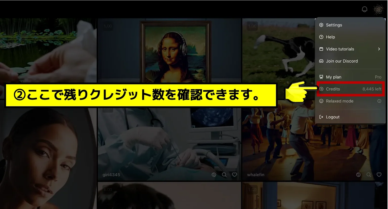 Sora残りクレジットの確認2